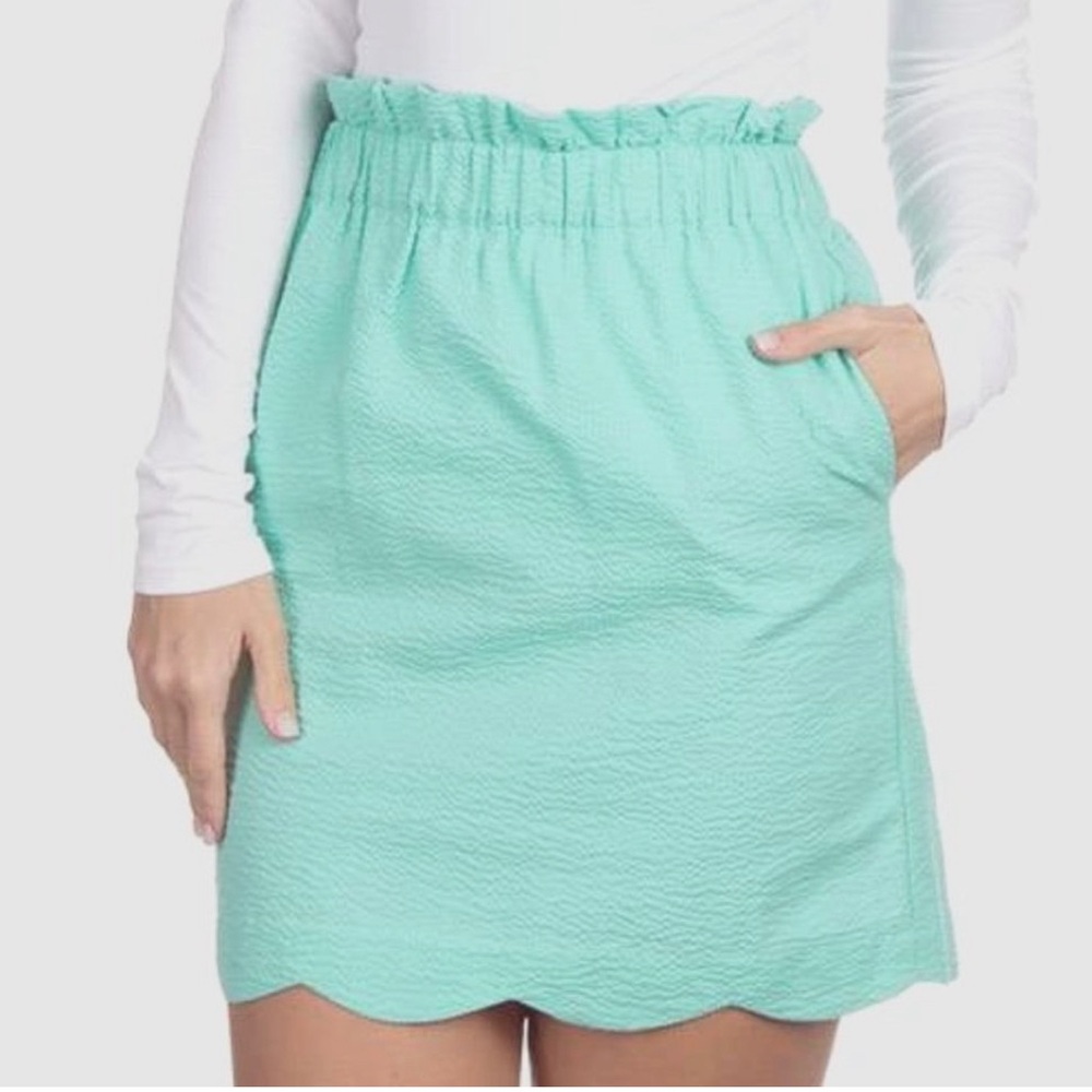 Lauren James mint scalloped seersucker skirt size small